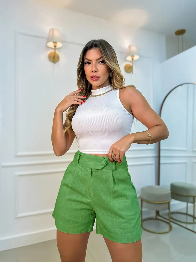 Annora – Lässige Kurze Mit Hoher Taille Und Knopf