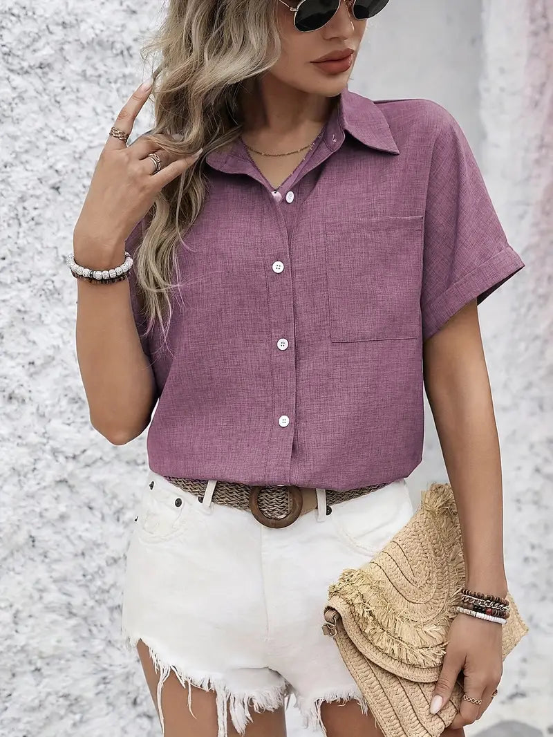 Avina - Elegantes Kurzarm Hemd Mit Tasche