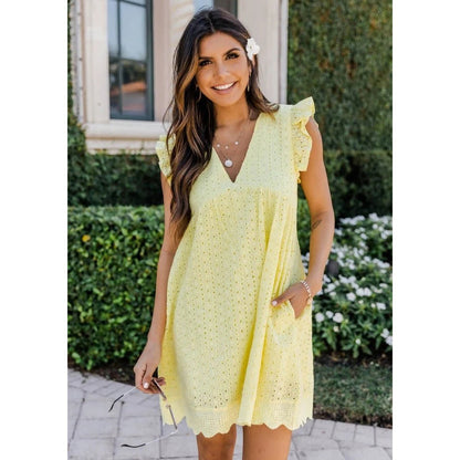 Eduarda - Kleid mit Taschen und V Ausschnitt